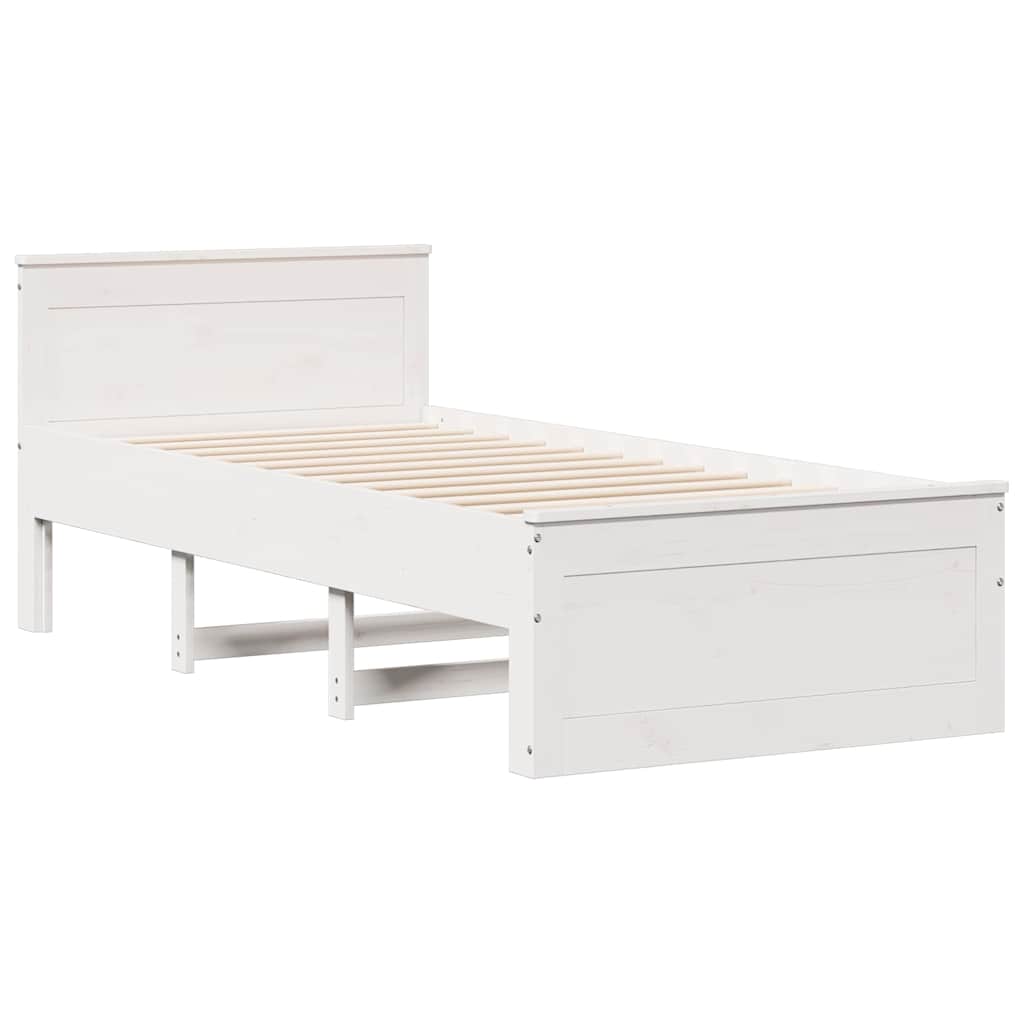 Solid Wood Bed without Mattress with Headboard White 75 x 190 cm