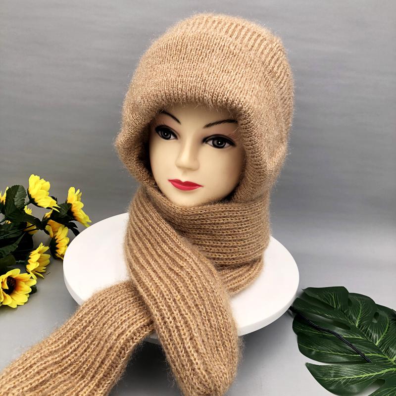 Женская зимняя вязаная шапка с капюшоном, шарф, толстая теплая уличная стильная шапка-шарф, женские осенние головные уборы, модные эластичные шапочки для девочек