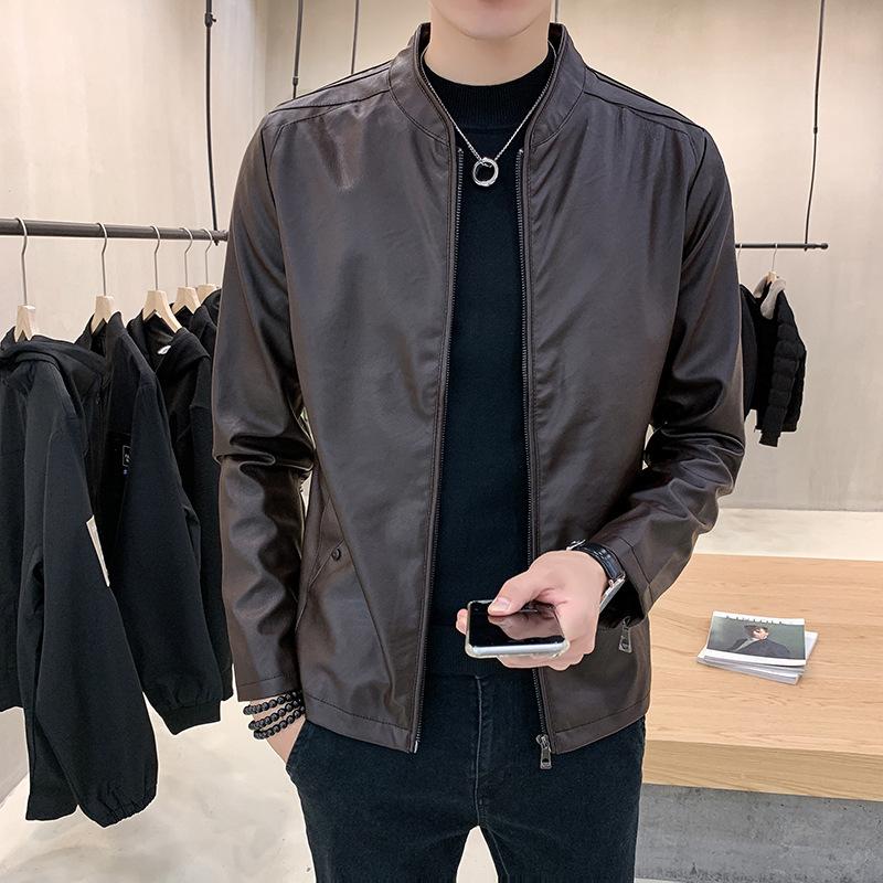 Весна и осень Новая мужская кожаная куртка Корейская версия Тонкая повседневная модная трендовая куртка из искусственной кожи