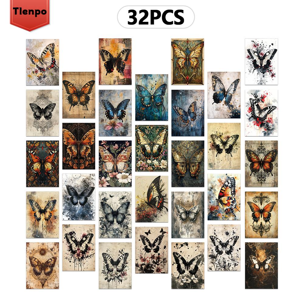 32 шт., открытки серии «Ретро бабочки», образцы бабочек, в темном стиле, настенные украшения, для отправки по почте и коллекции