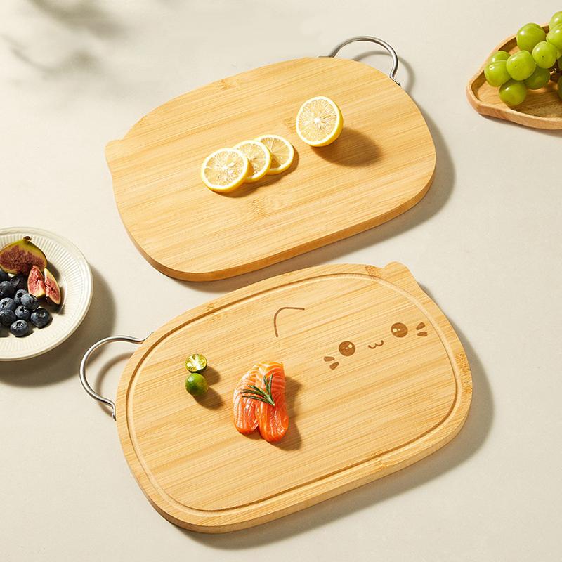 Разделочная доска для домашней кухни для нарезки овощей и фруктов Двусторонняя разделочная доска из бамбука пищевого класса с ручкой