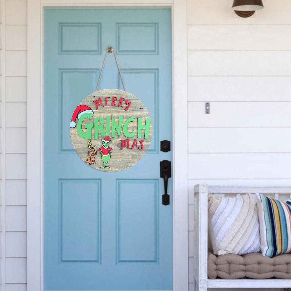 Рождественский приветственный дверной знак, зеленый деревянный венок для входной двери, стены, крыльца, внутреннего и наружного декора