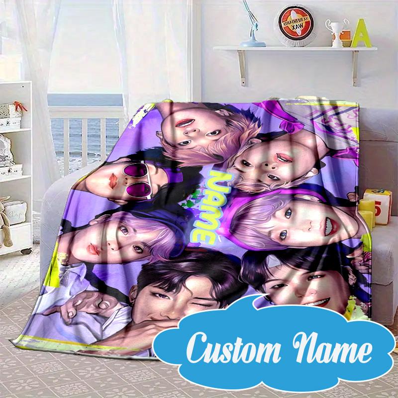 Custom Name Kawaii Stars K-pop Blanket bed sofa Blanket Flannel Blanket for Camping, Hiking, Picnic Essentials,gift for Fan family