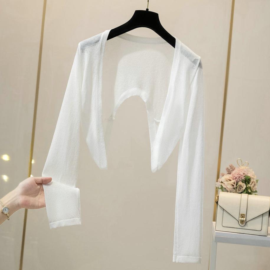 WTEMPO Летний женский кардиган из ледяного шелка с юбкой на подтяжках и короткой блузкой поверх тонкого пальто с шалью