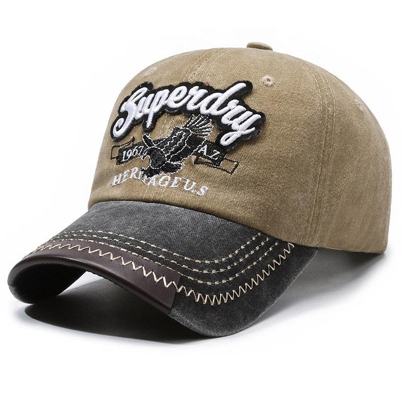 Spring and Autumn New Eagle Embroidered Hat Washed Old Alphabet Baseball Cap Retro Versatile Men's and Women's Contrasting Hat