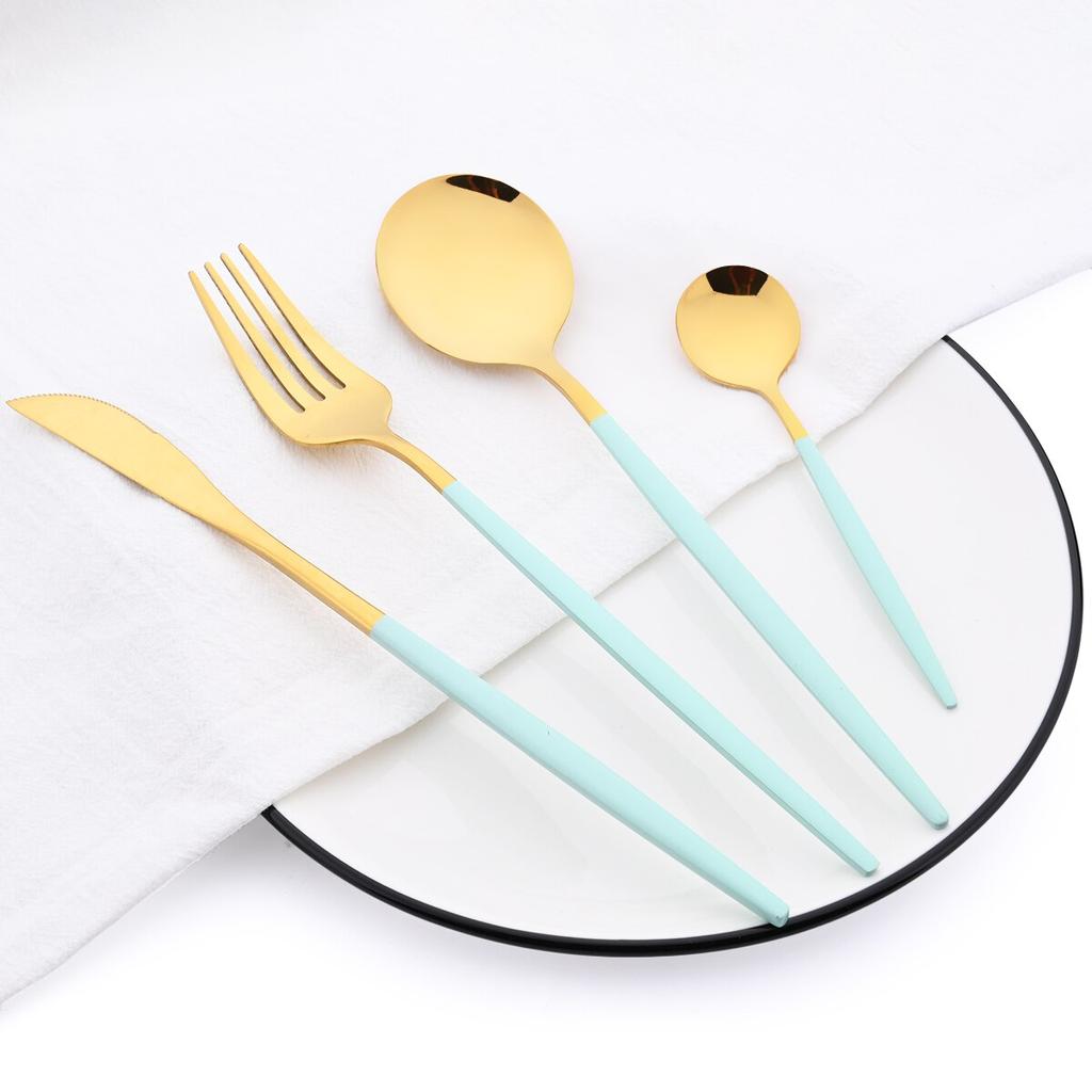 24 шт., мятно-золотой набор столовой посуды, нож, вилка, кофейная ложка, столовые приборы, столовые приборы в стиле вестерн из нержавеющей стали, столовые приборы, столовое серебро