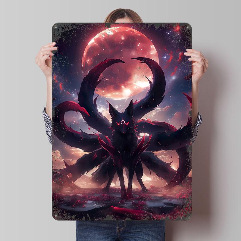 Kitsune in Bloodmoon Poster Customized Wall Art Vintage Metal Signs Retro Tin Plaque for Man Cave Garage Decoration Room Decor