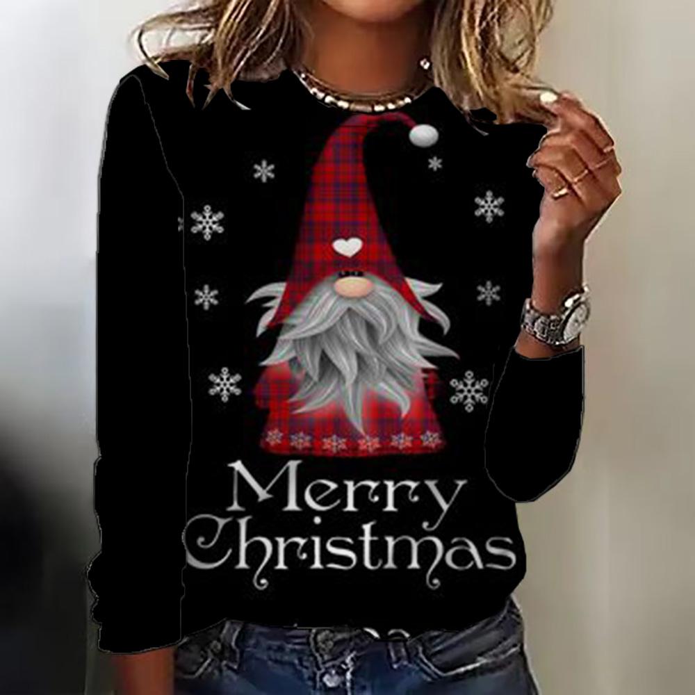 Летний топ с круглым вырезом и 3D рождественским принтом, модные и повседневные женские футболки с длинными рукавами