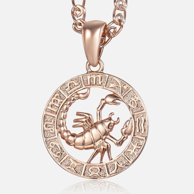 Women's Zodiac Sign Pendant 12 Constellation Charm Rose Gold Necklace Aries Leo Scorpio 3mm Snail Jewelry GP278