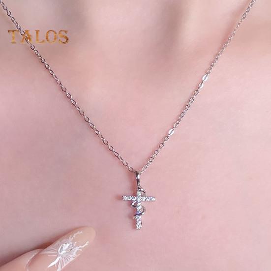 Женское ожерелье с подвеской в виде креста в виде змеи из кубического циркония, полая цепочка, регулируемая длина, гальваническое полированное ожерелье со знаком зодиака «Год Змеи»