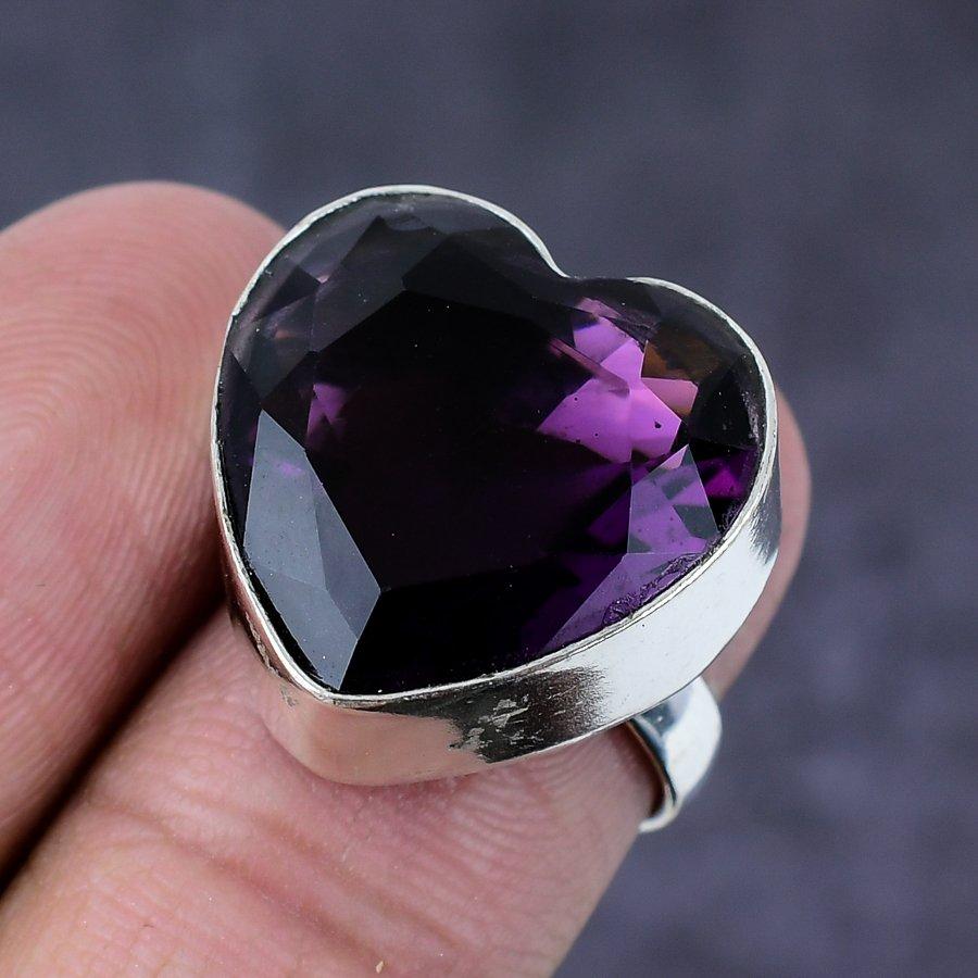 Натуральный Аметист Драгоценный Камень Ручной Работы Ювелирное Изделие из Стерлингового Серебра 925 Пробы Размер Кольца 10 f5L85