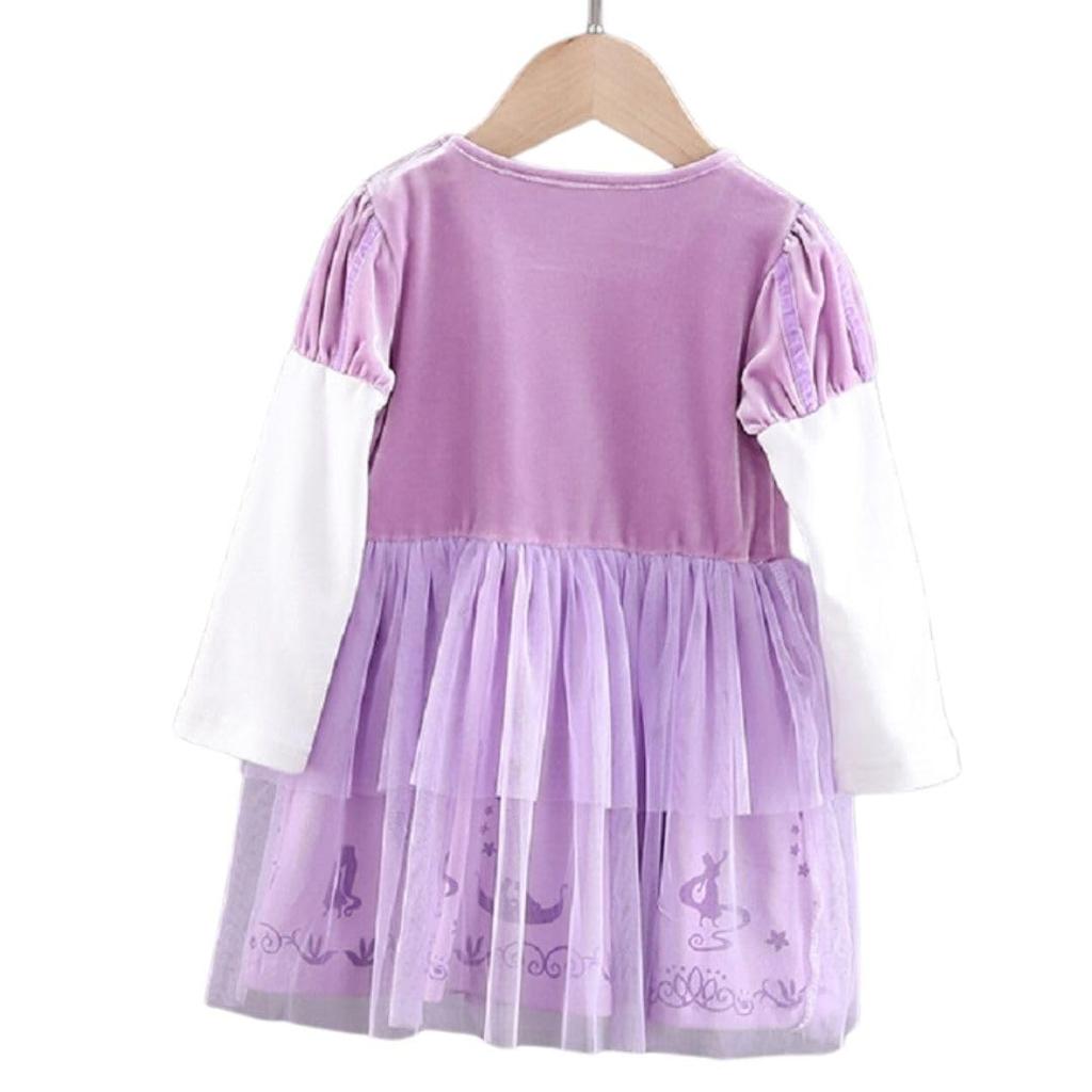 MANAMANA Платье принцессы с длинным рукавом, включает платье размера 110 см, детское платье, Рапунцель, повязку на голову, набор из 2 предметов, осень/зима