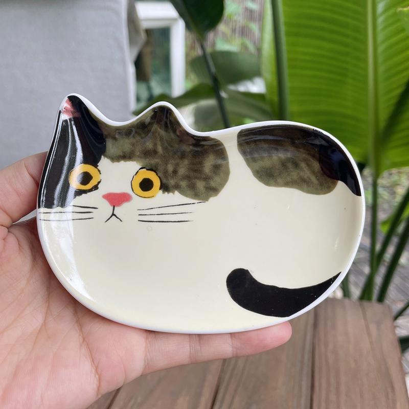 1PC Cat Ceramics Dish Kitchen Spoon Holder Home Cat Sauces Dishes Restauarant Seasoning Plate Japanese Cute