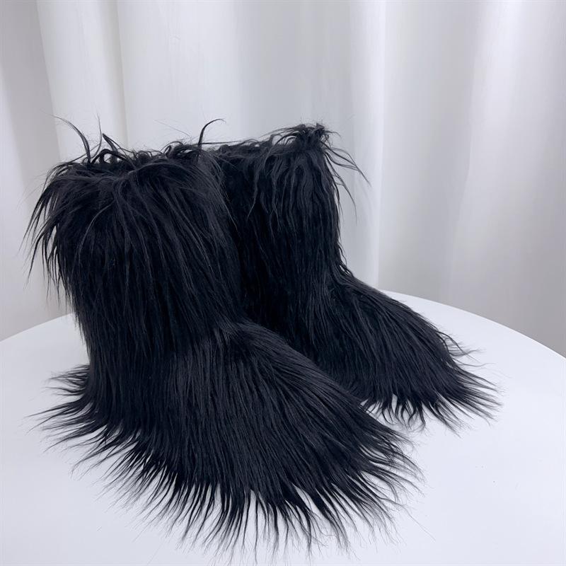 IPPEUM Зимние меховые сапоги 2025 Сапоги до колена для женщин Сапоги выше колена Плюшевые длинные сапоги