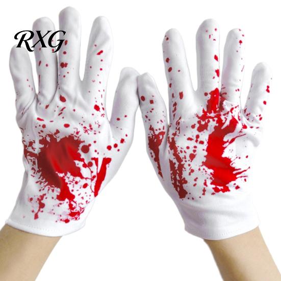Holiday Party Atmosphere Supplies Halloween Horror Gloves, Creepy Red Hand Cosplay Prop for Party, Indoor Props Spooky Costume Accessory Haunted