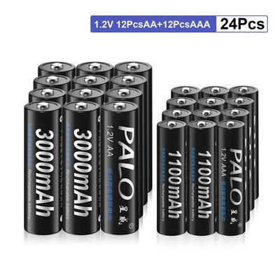 PALO 12 шт., 1,2 В, 3000 мАч, аккумуляторная батарея типа АА и 12 шт., 1100 мАч, аккумулятор AAA, NI-MH, 3A, аккумуляторная батарея