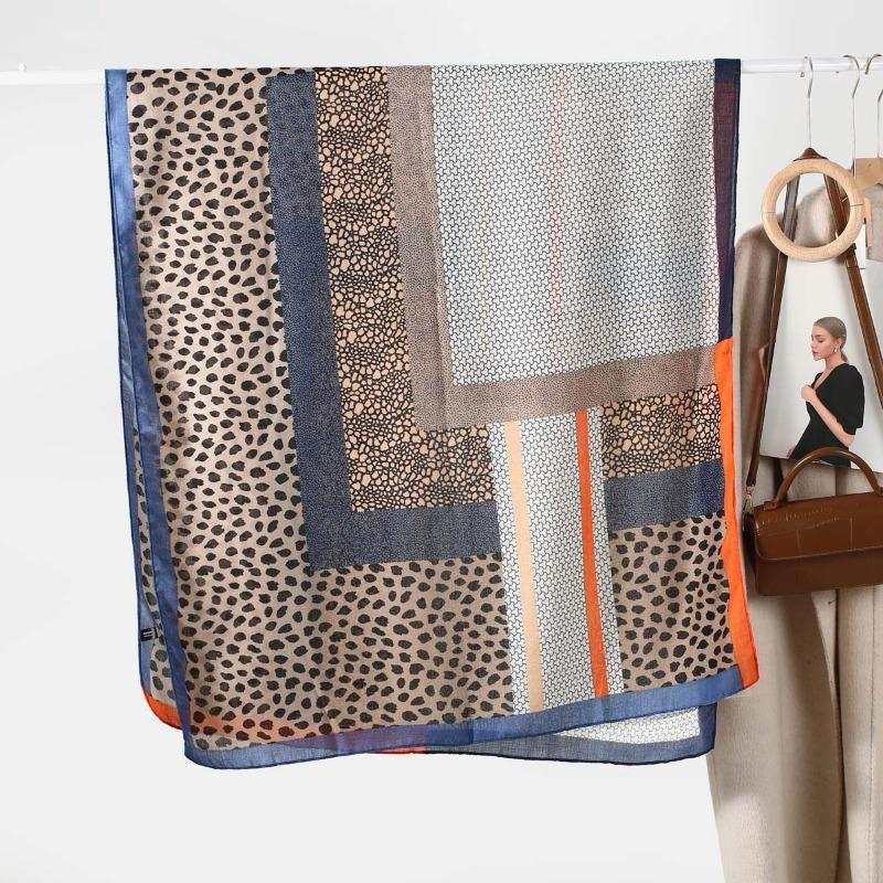 Fashion Color Matching Leopard Print Stone Pattern Printing Women's Scarf Silk Scarf Autumn and Winter Going Out Warm Scarf