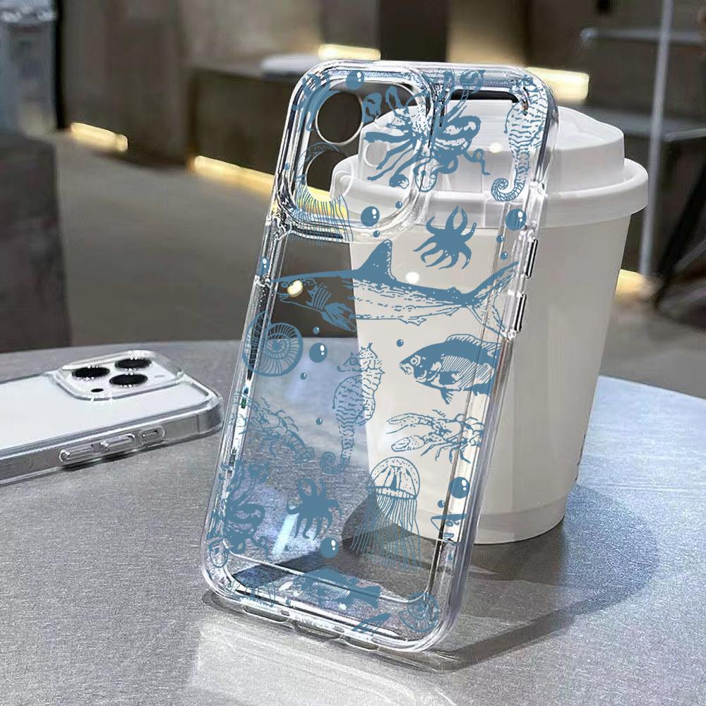 Милый чехол для телефона Ocean Animal для iPhone 11, чехол Funda для iPhone 13, 12, 14, 15, 16, Pro Max, 8, 7 Plus, XR, XS, X SE, прозрачный защитный чехол