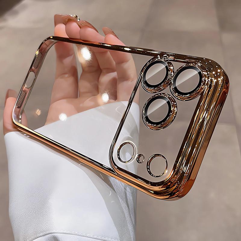 Роскошный Силиконовый Мягкий Чехол с Блестками и Покрытием для iPhone Air 17 16 15 14 13 Pro Max Plus 16E Прозрачная Защита Камеры Оболочка из ТПУ