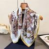 70Cm Vintage Square Silk Scarf Soft Satin Shawl Floral Butterfly Print Bandana for Women Neck Scarves Hairband for Trip and Gift