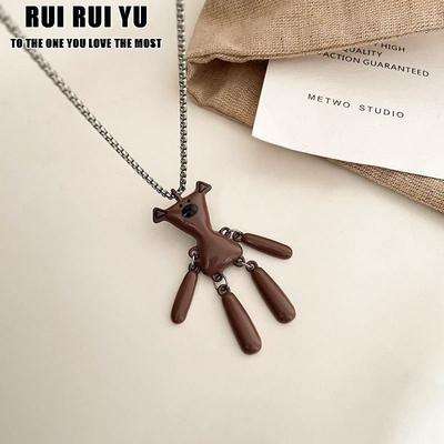 RUI RUI YU, модное ожерелье с подвеской в ​​виде плюшевого мишки кофейного цвета для женщин и мужчин, подвижная цепочка для свитера из титановой стали в стиле ретро, ​​ювелирные изделия, подарок на вечеринку