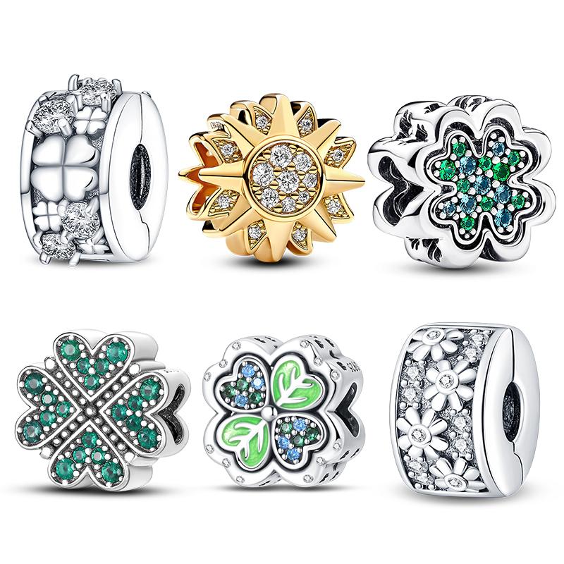 925 Silver Lucky Clover Charm Bead for Women DIY 3mm Bracelet Necklace Fine Jewelry Gift