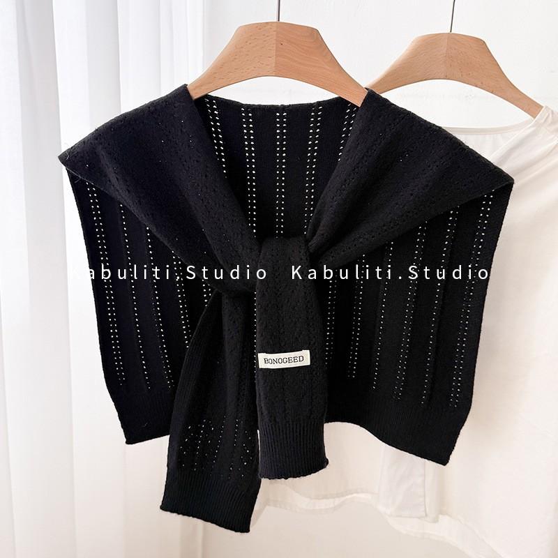 Womens Knitted Shawl Scarf With Tie Detail Lightweight Warm Wrap Winter Korean Style Crochet Trim Accessory