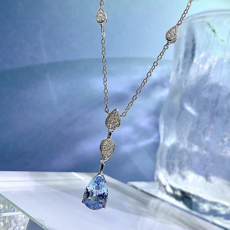 The New S925 Silver Pear Shaped 8 * 12 Water Drop Necklace Cures the Sea Blue European and American Pendant Women 40+5