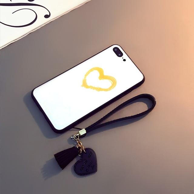 Чехол для телефона с поясным ремешком и кисточкой из веревки для Xiaomi Mi 9 SE 5X 6X 8 Lite Mix 2S Note 3 Max 2 Play CC9E A3 lite, задняя крышка из закаленного стекла с сердечком любви