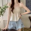 Повседневная майка в стиле ретро для женщин, однотонная свободная посадка, дизайн топа без рукавов, плиссированная универсальная летняя майка на бретелях