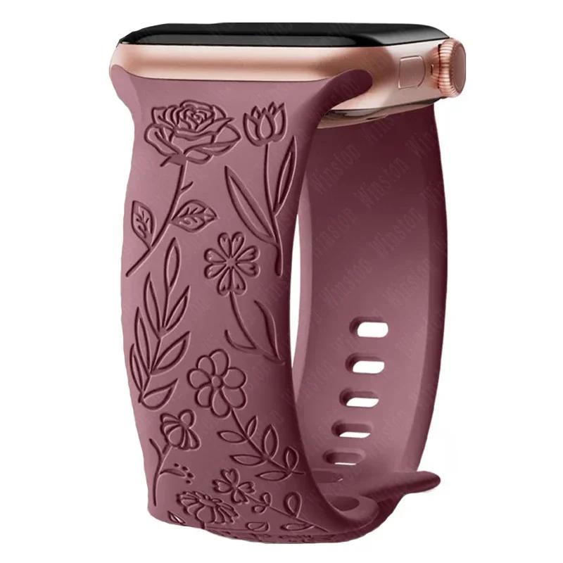 Ремешок с гравировкой и цветочным узором для Apple Watch Band Ultra 2 49/ 46/ 45/ 44/ 40/ 42 мм, браслет IWatch Series 10 9 8 7 6 SE 5 4