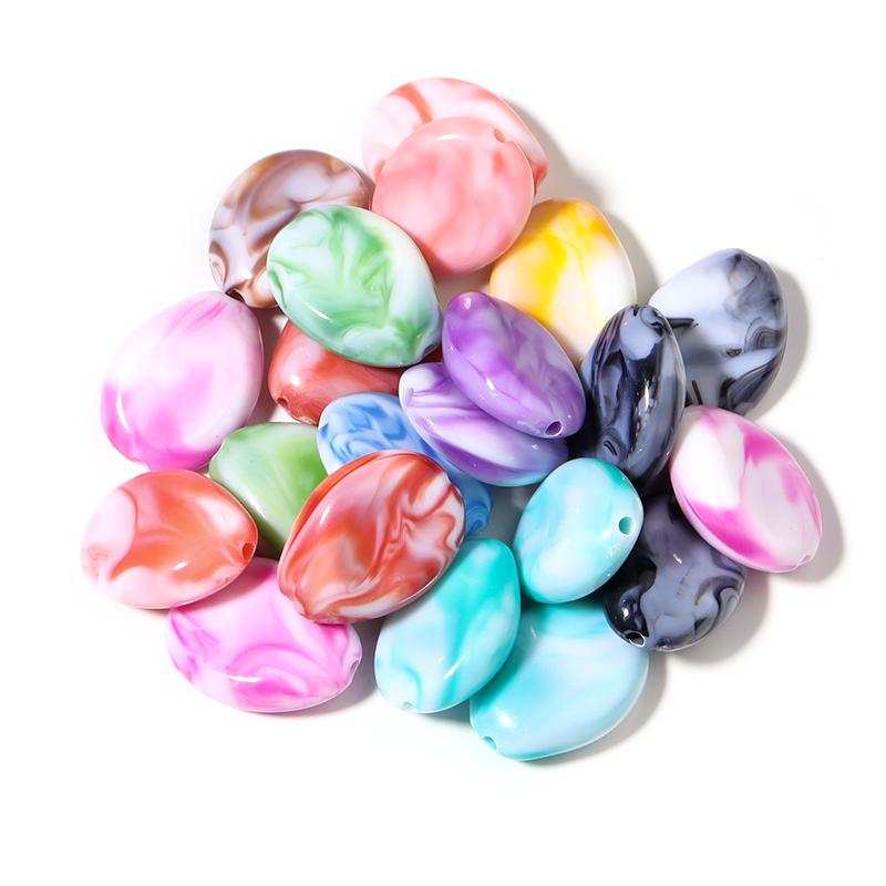 20Pcs Irregular Resin Beads Colored Ink Painting Flat Round Oval Large Hole Beads For DIY Craft Bracelet Jewelry Gift Wholesale