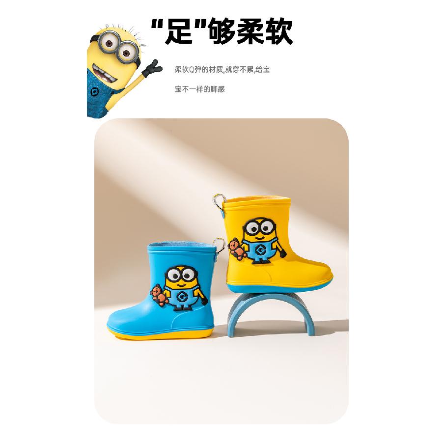 Minions Rain Boots Boys Rain Boots Cartoon Cute Small and Medium-sized Children Anti-Slip Kindergarten Thick Bottom Yellow Baby Water Shoes Women