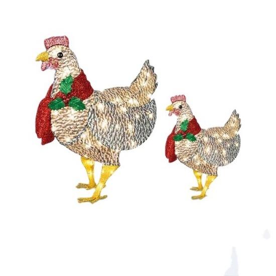 Luminous Chicken with Scarf Holiday Decoration, LED Christmas Outdoor Decoration, Christmas Garden Art with Lights