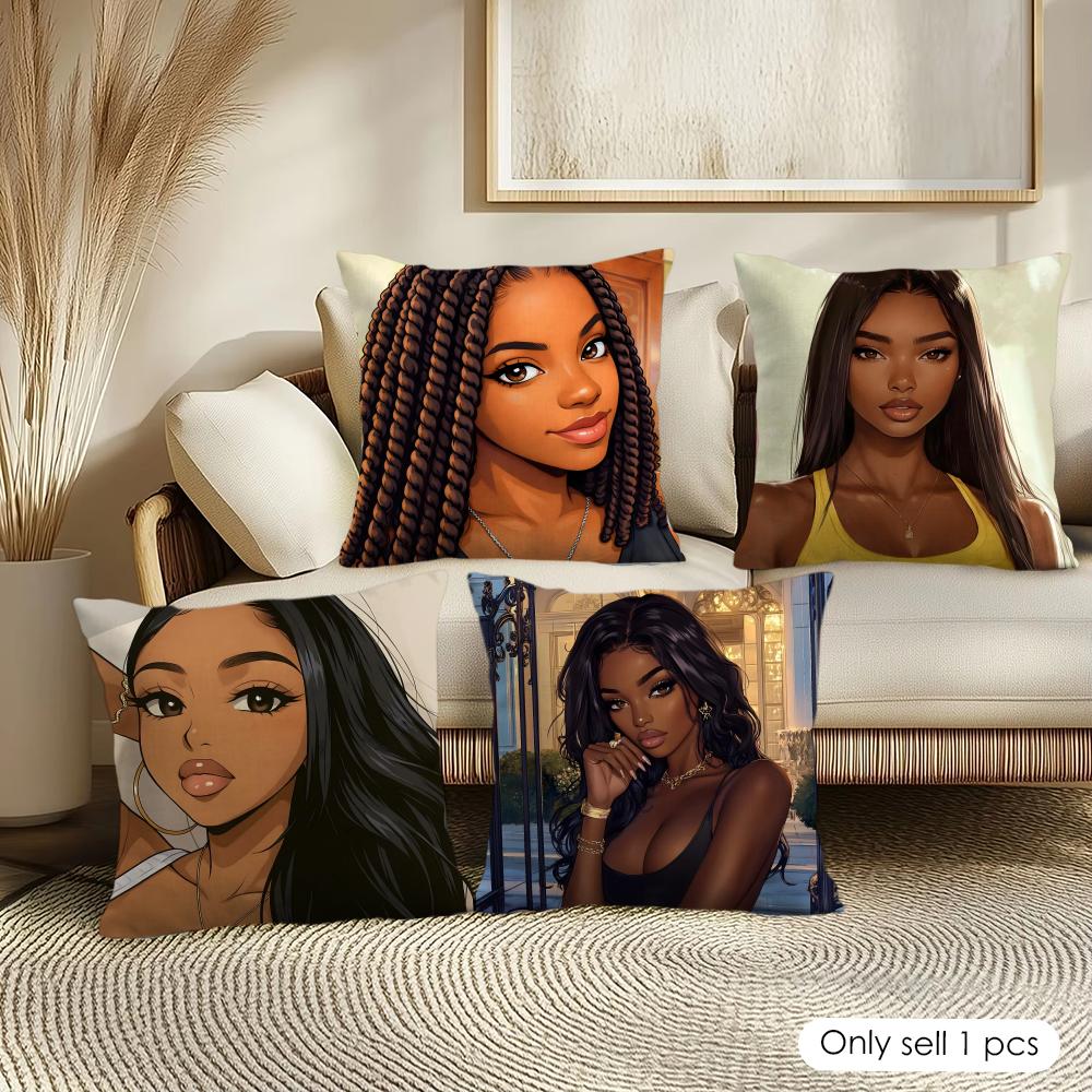 Beautiful Black Women Cushion Cover Pillowcase Ultra Soft Skin Friendly Fabric Cloud Like Comfort Concealed Zipper