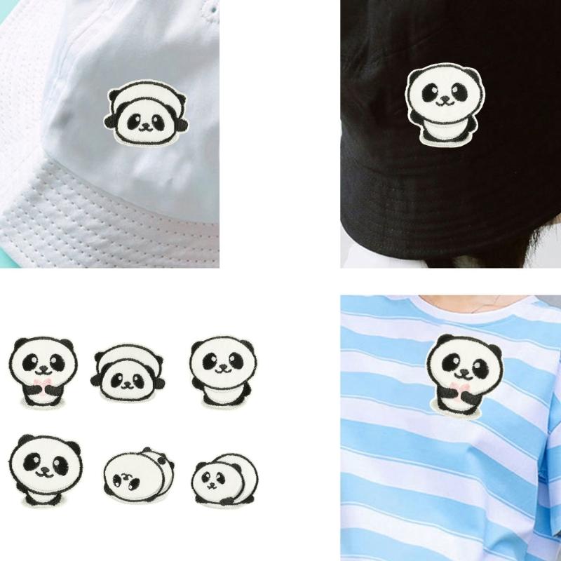 6 Pcs Animal Sew On/Iron On Patches Cartoon Panda Embroidered Patches Sewing Patches Applique Patches for Bag Decoration