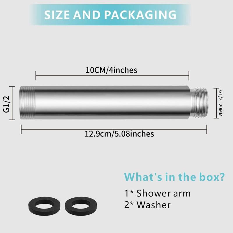Stainless Steel Chrome Shower Extension Rod With Handheld Round Rainfall Massage Head Bathroom Wall Mount