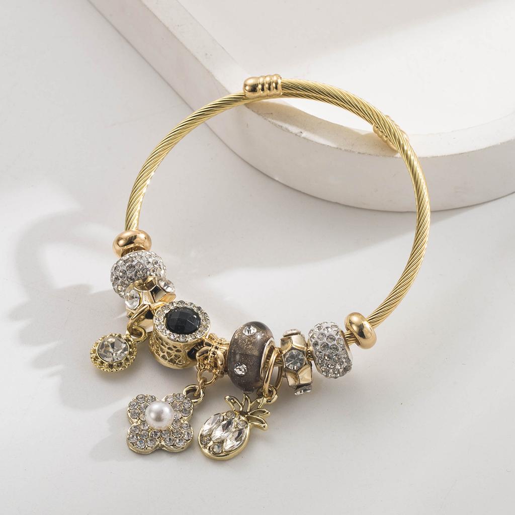 Мода Универсальный Жемчужный Инкрустированный Цветок Ананас Аксессуары Подвеска Браслет Невыцветающий Парный Браслет