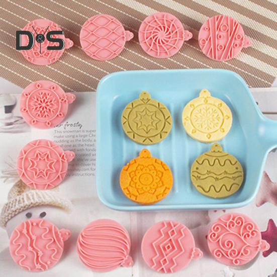 10 stks/set Kerstbal Cookie Cutter Mold Food Grade PP Vaatwasmachinebestendig Druk DIY 3D Fondant Cookie Maker Mold Keuken Bakken Tools