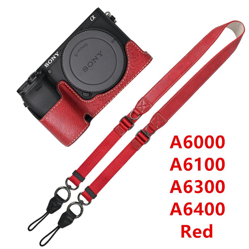 Получехол для камеры из ПУ кожи личи для Sony A6700 A6400 A6300 A6100 A6000 ZVE10 ZVE10II ZVE10M2 с открывающимся снизу чехлом и ремешком