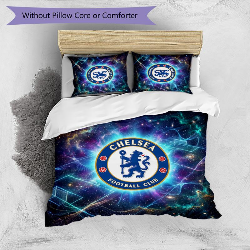 Chelsea FC Pattern Printed 3PCS Bedding Set Soft Skin-Friendly Washable Duvet Cover & Pillowcases Set All Season Bedroom