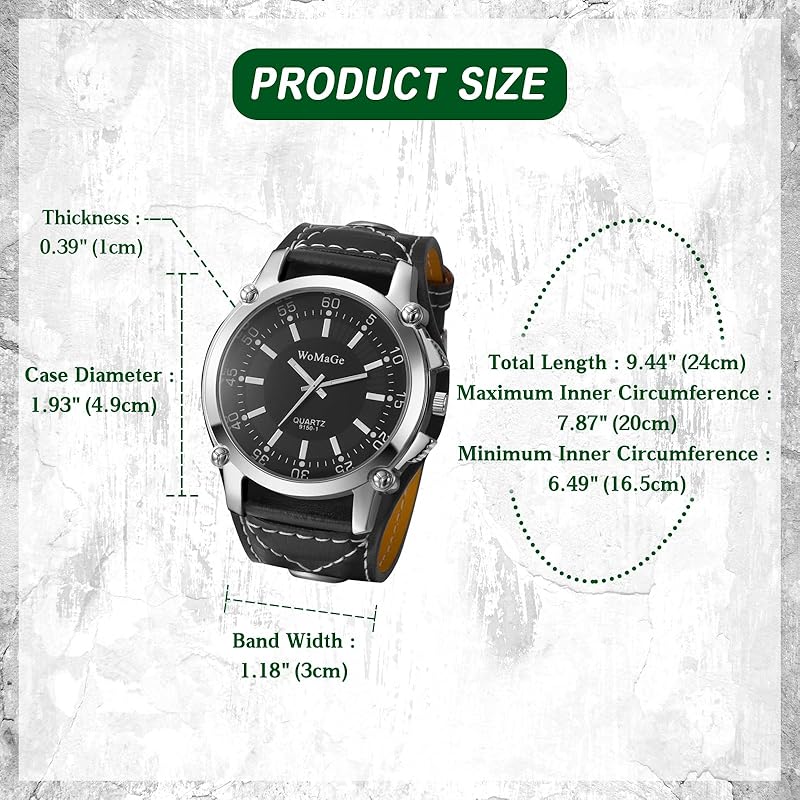 Часы мужские кожаные ремень рок водонепроницаемый: аналоговые стимпанк велосипед кожаный ремень широкие черные кварцевые часы модные часы - день отца день рождения Рождество