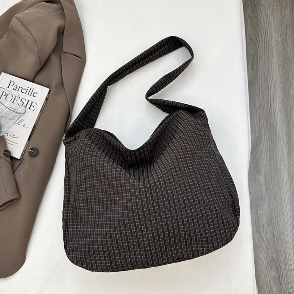 Casual Nylon Plaid Shoulder Bag Large Capacity Casual Striped Tote Bag Light Weight Commut Crossbody Bags Women