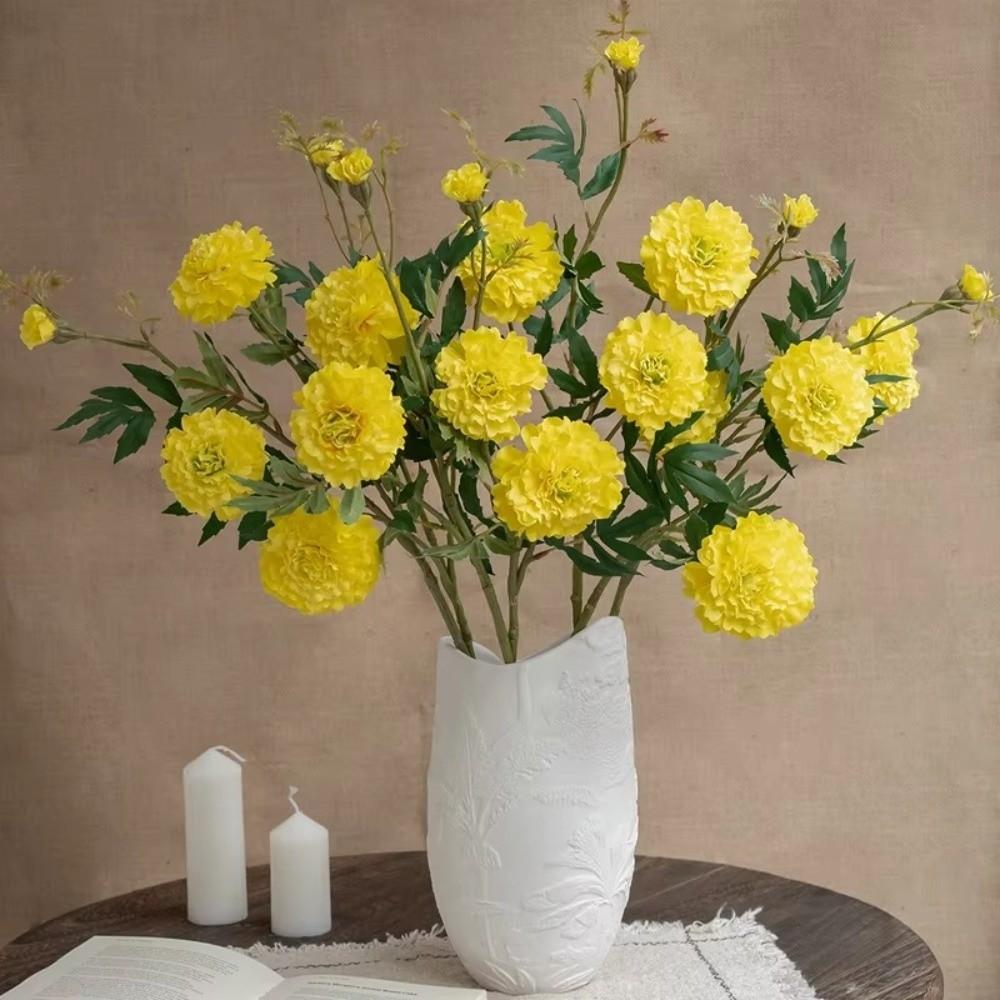 73cm Length Artificial Chrysanthemum Flowers 3 Heads Fake Marigold Bouquet Home Decoration