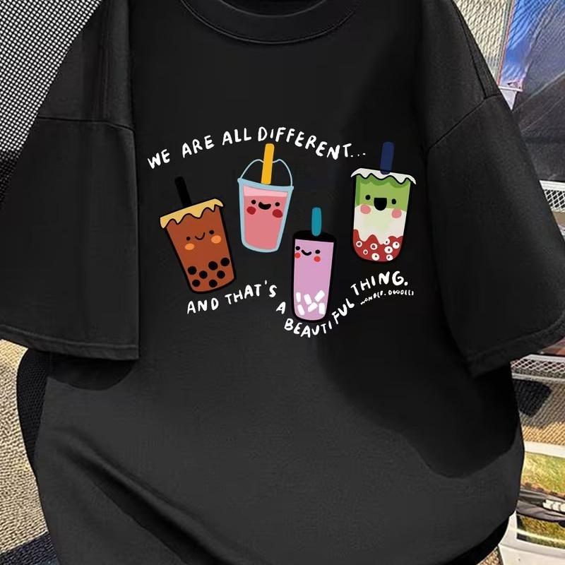 Cute Bubble Tea Graphic Tee Kawaii Milk Tea Cartoon Short Sleeve Shirt Unisex Fashion Summer Casual Harajuku Streetwear Y2k