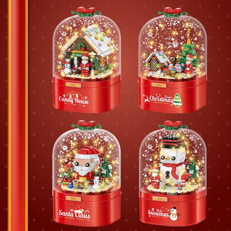 Christmas House Building Blocks Music Box with LED Lighting Compatible Building Blocks Small Particle Toys Children's Christmas Gifts