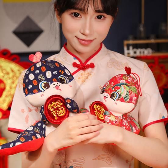 Chinese Style Snake Plush Toy Stuffed Zodiac Snake Mascot Doll Animal Plushie Hanging