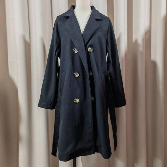 Женское шерстяное пальто средней длины, двубортный тренч, с длинным рукавом, лацканами с вырезом, пальто с поясом, осенне-зимняя верхняя одежда