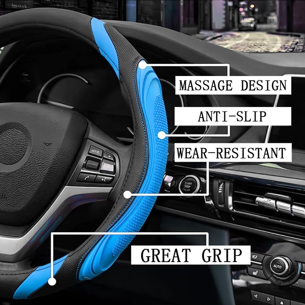 15 Inch Leather Steering Wheel Cover, Automotive Accessories Elastic Blue