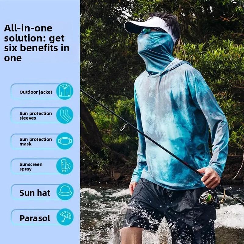 Men's Summer Fishing UV Protection Shirt Full Face Cover Sun Protection Skin Coat Breathable Thin Fishing Top